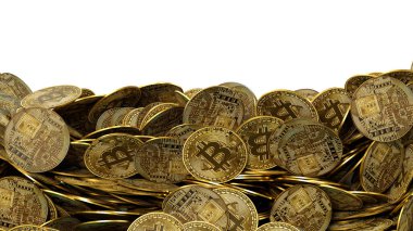 lots of piled up bitcoin coins - 3D rendering illustration clipart