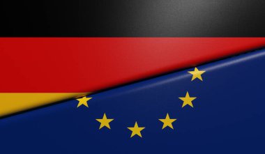 Alman ve Avrupa bayrakları kumaş dokusu ile katlanmış ve yapıştırılmış - 3D görüntüleme