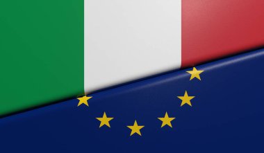 İtalyan ve Avrupa bayrakları katlanmış ve kumaş dokusu ile yapıştırılmış - 3D görüntüleme