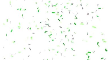 Beyaz arkaplanda yeşil konfeti patlaması - 3D görüntüleme