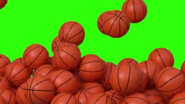 Basketbol toplarıyla doldurulan arkaplan boşaltılıyor - 3D görüntüleme - 4k - yeşil ekran