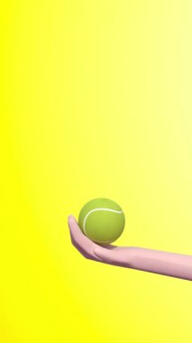 Bir el havaya bir tenis topu fırlatır ve sonra onu süresiz olarak yakalar - döngü videosu - dikey format, 4k, 60 fps, arkaplan özelleştirme için ayrılmış alfa kanalı - 3D görüntüleme
