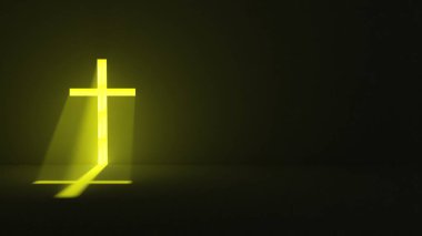 catholic cross with intense light and mist - black background - 3D rendering