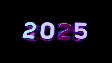 gümüş metal 2025 metin siyah arkaplan üzerinde yavaş hareket ediyor - ayrı alfa kanalı - 3D görüntüleme