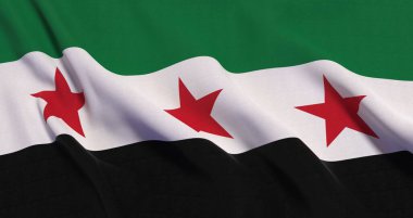 Suriye bayrağı tam ekran, hafifçe buruşuk, kumaş dokusu - 3D rendeleme