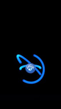 Siyah zemin etrafında dönen elektronları olan atom - dikey video - 3D görüntüleme