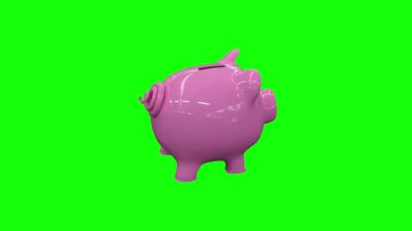 Dönen pembe domuz kumbarası - ayrı alfa kanalı, döngü videosu, 3D görüntüleme