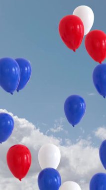 Mavi, beyaz ve kırmızı balonlar yavaşça uçuyor - 3D görüntüleme ayrı alfa kanalı
