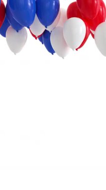 Tavanda yükselen ve engelleyen mavi, beyaz ve kırmızı helyum balonları - ayrı alfa kanallı 3D görüntüleme