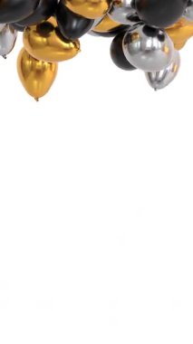 Tavanda yükselen ve engelleyen altın, gümüş ve siyah helyum balonları - ayrı alfa kanallı 3D görüntüleme