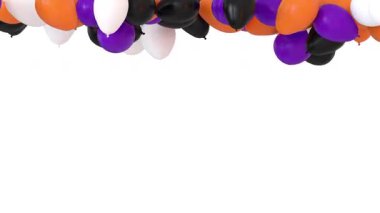 Cadılar bayramı temalı helyum balonları tavanda yükseliyor ve engelleniyor - ayrı alfa kanallı 3D görüntüleme