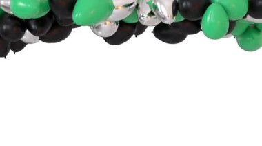 Tavanda yükselen ve engelleyen yeşil helyum balonları - ayrı alfa kanallı 3D görüntüleme