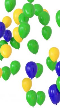 Helyum balonları, Brezilya renginde, tavana yükseliyor - 3D görüntüleme - dikey video