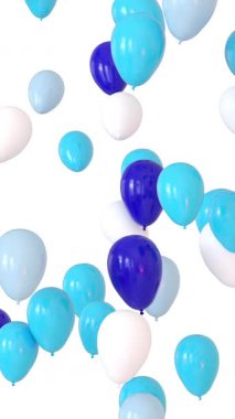 Tavana yükselen mavi helyum balonları - 3D görüntüleme - dikey video