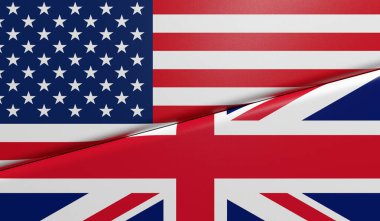 Amerika ve Birleşik Krallıklar bayrakları yan yana - 3D görüntüleme