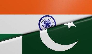 Hindistan ve Pakistan 'ın bayrakları - 3D görüntüleme