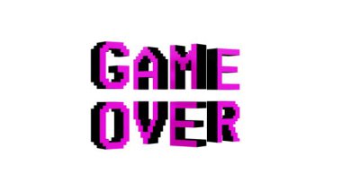 Pembe pixelated GAME over text, 3D canlandırma animasyonu - ayrı alfa kanal ile örtüşür