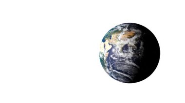 planet Earth which appears rotating very slowly - white background - 3D rendering
