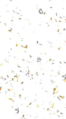 Altın ve gümüş konfeti patlaması, dikey format - 3D görüntüleme - 4k - 60 fps