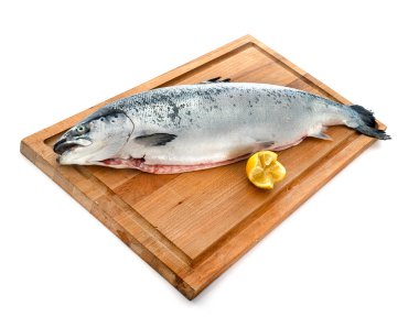 fresh salmon in front of white background clipart