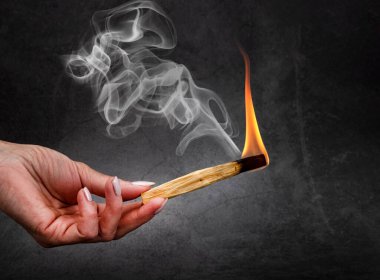 palo santo burning in front of dark background