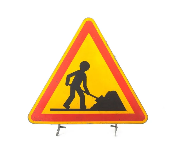 Road Works Sign Front White Background — Fotografia de Stock
