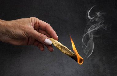 palo santo burning in front of dark background