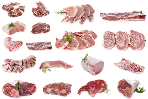 Pork Meats Front White Background — Stock Photo, Image