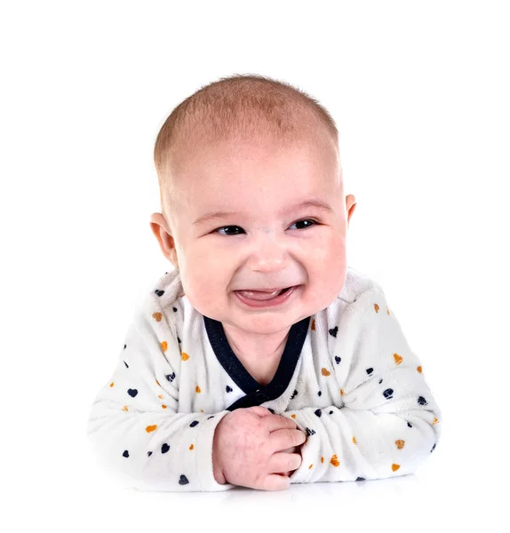 Vier Maanden Oud Baby Jongen Voorkant Van Witte Achtergrond — Stockfoto