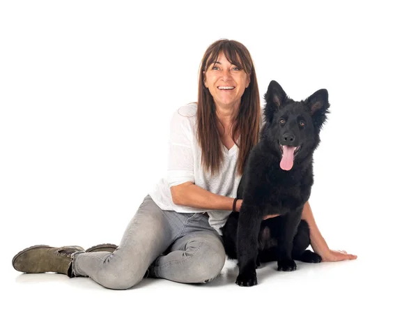 Young German Shepherd Woman Front White Background — Stock Photo, Image