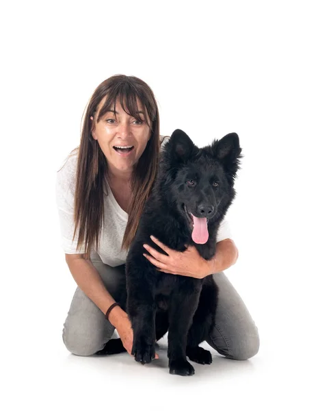 Young German Shepherd Woman Front White Background — Stock Photo, Image