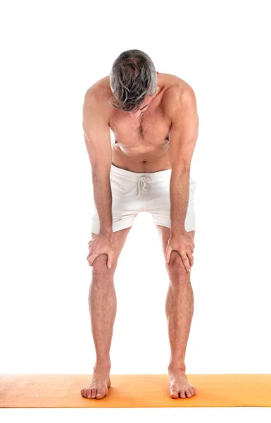 Man Hatha Yoga Asana Front White Background — Stock Photo, Image