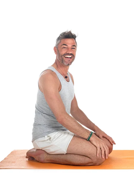 Man Hatha Yoga Asana Front White Background — Stock Photo, Image