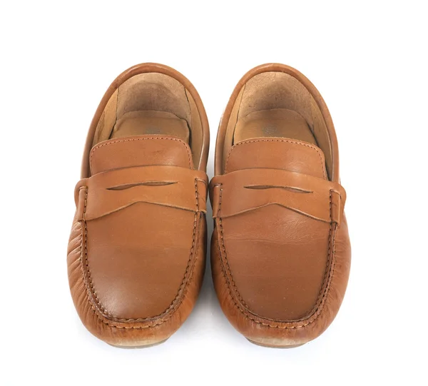 Läder Loafer Framför Vit Bakgrund — Stockfoto