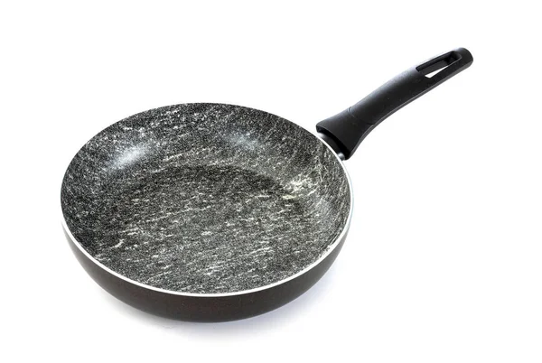 Black Frying Pan Front White Background — стоковое фото