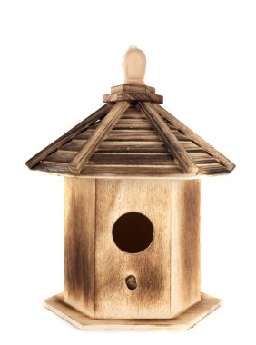 Beyaz arkaplanın önündeki kuş yuvası