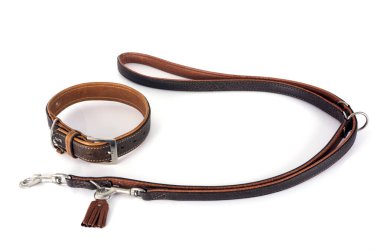 beyaz arka plan önünde deri tasma