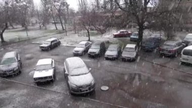 Ukrayna, Novomoskovsk 13.12.2022. Yeni yıldan önce ıslak kar, en azından tatil arifesinde karlı bir hava..