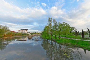 Samara Nehri, Novomoskovsk, Ukrayna kıyıları boyunca bahar manzaraları.