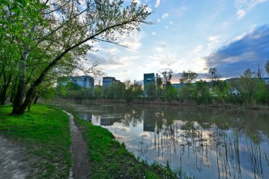 Samara Nehri, Novomoskovsk, Ukrayna kıyıları boyunca bahar manzaraları.