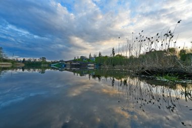 Samara Nehri, Novomoskovsk, Ukrayna kıyıları boyunca bahar manzaraları.