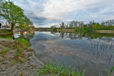 Samara Nehri, Novomoskovsk, Ukrayna kıyıları boyunca bahar manzaraları.