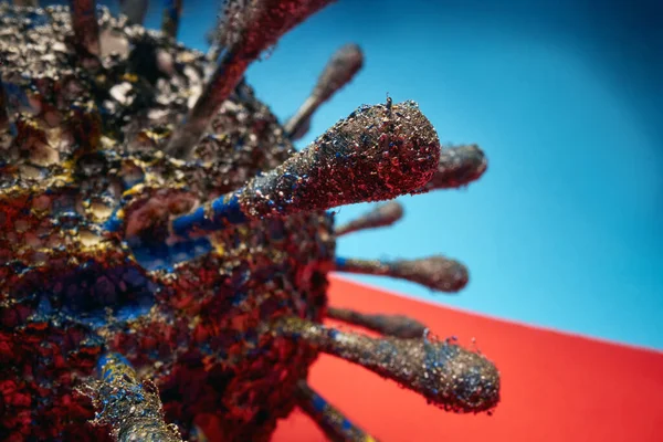 Макропредставление Шипов Реалистичной Модели Коронавируса Светом Covid19 Corona Pandemic — стоковое фото