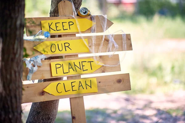 Close View Sign Ecological Slogans Forest Beautiful Sunny Day Ecology — Stock Photo, Image