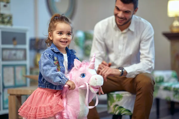 Loving Father His Adorable Toddler Daughter Captured Having Blast Together — Stock Photo, Image