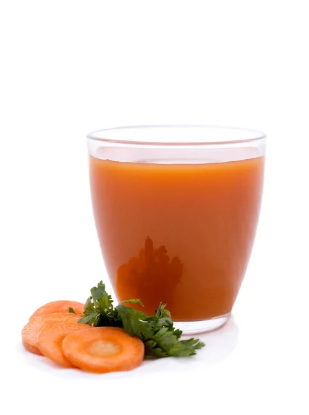 Bicchiere Succo Carota Con Fette Verdura Con Verdure Isolate Merluzzo — Foto Stock
