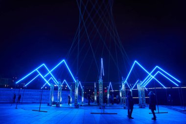 Klaipeda, Litvanya - 23 Şubat 2023 - Klaipeda Işık Festivali 'nde hafif dekorasyon