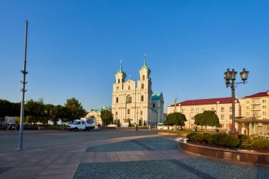 Grodno, Belarus - 12 Haziran 2019 - Grodno kentinin merkez meydanı