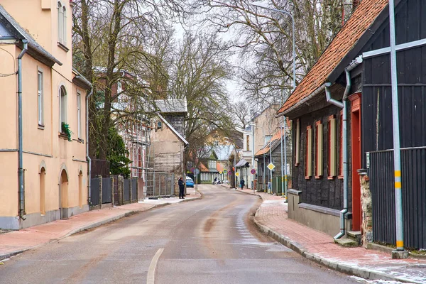 Liepaja Lotyšsko Února 2023 Dlouhá Ulice Obytnými Budovami — Stock fotografie
