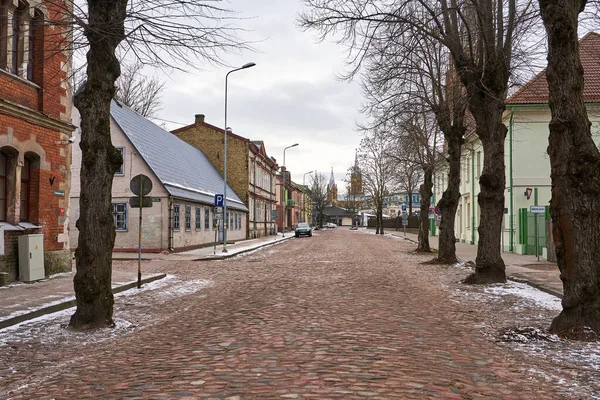 Liepaja Lettonie Février 2023 Vieille Chaussée Pavée Dans Ville — Photo
